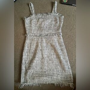 Elegant Tweed Sleeveless Dress - Black and White